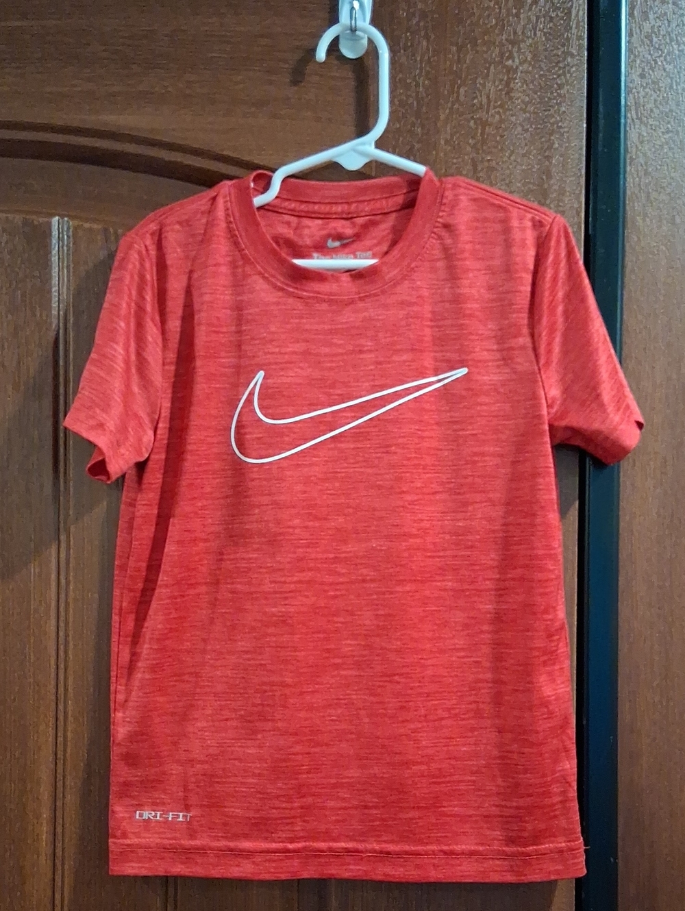 Nike Red Heather Dri-FIT Short Sleeve Tee with White Swoosh